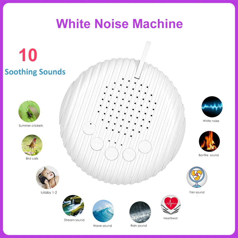 Machine à Bruit Blanc Portable pour Bébé – 10 Sons Apaisants, Veilleuse de Sommeil Rechargeable USB