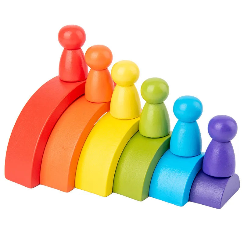 Arc-en-Ciel Montessori en Bois – Jeu d'Équilibre, Construction et Créativité pour Enfants