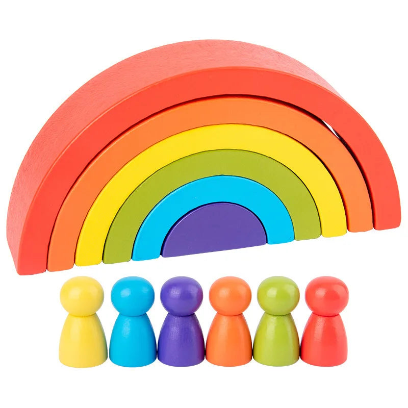 Arc-en-Ciel Montessori en Bois – Jeu d'Équilibre, Construction et Créativité pour Enfants