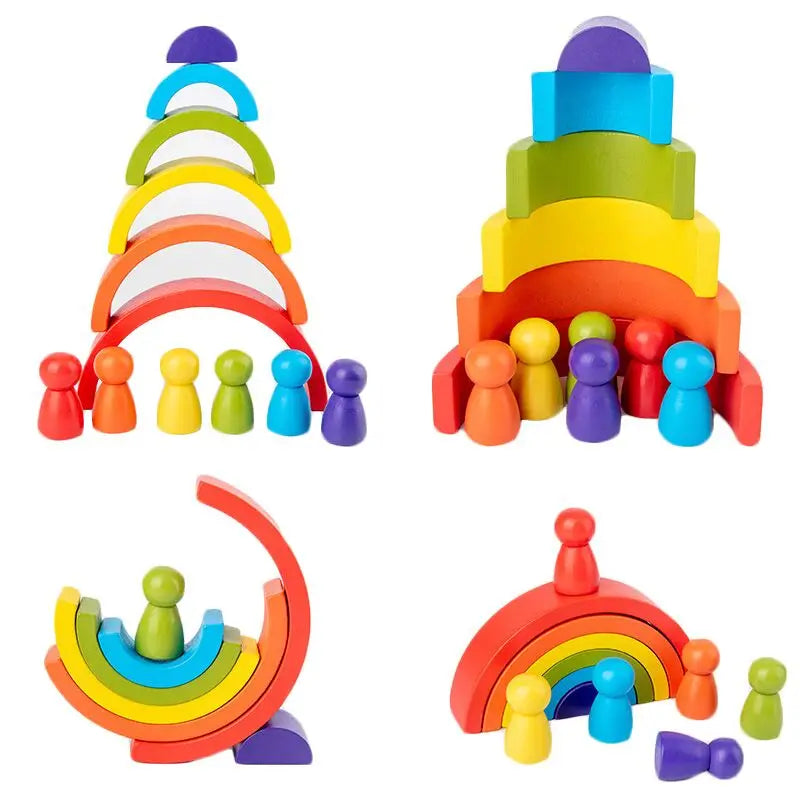 Arc-en-Ciel Montessori en Bois – Jeu d'Équilibre, Construction et Créativité pour Enfants