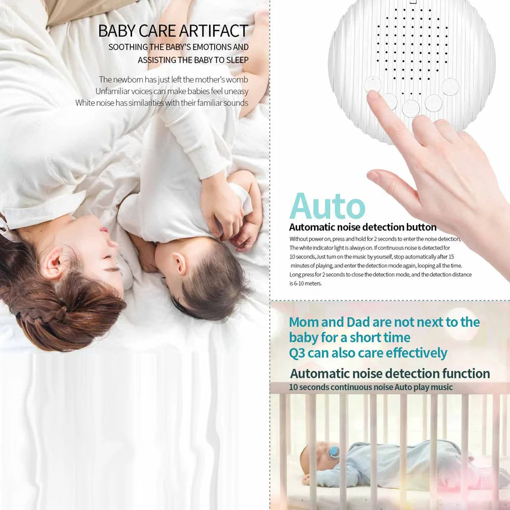 Machine à Bruit Blanc Portable pour Bébé – 10 Sons Apaisants, Veilleuse de Sommeil Rechargeable USB