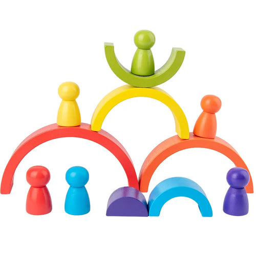 Arc-en-Ciel Montessori en Bois – Jeu d'Équilibre, Construction et Créativité pour Enfants