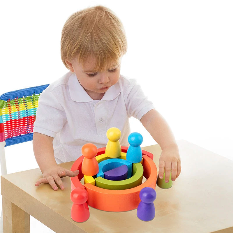 Arc-en-Ciel Montessori en Bois – Jeu d'Équilibre, Construction et Créativité pour Enfants