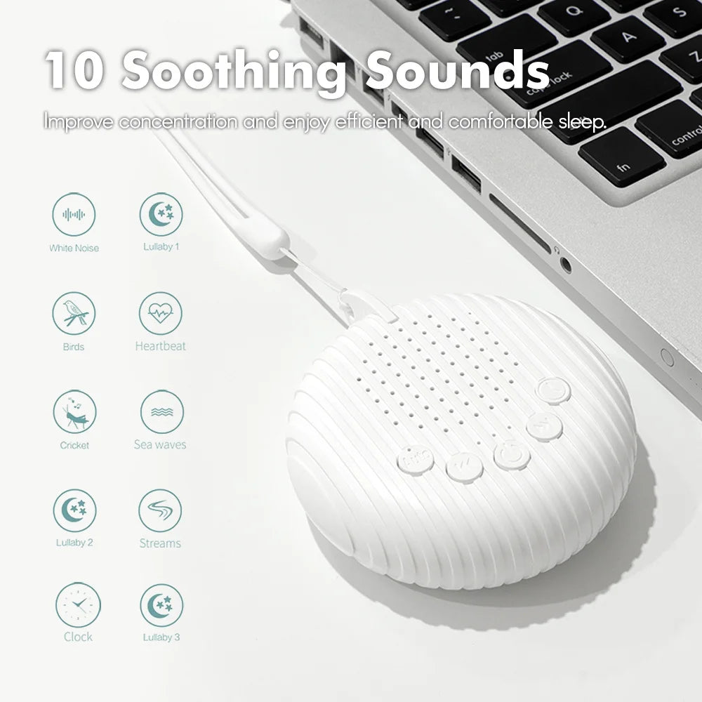Machine à Bruit Blanc Portable pour Bébé – 10 Sons Apaisants, Veilleuse de Sommeil Rechargeable USB