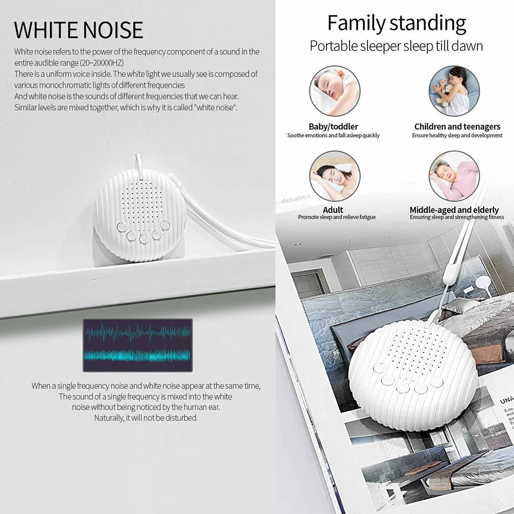 Machine à Bruit Blanc Portable pour Bébé – 10 Sons Apaisants, Veilleuse de Sommeil Rechargeable USB