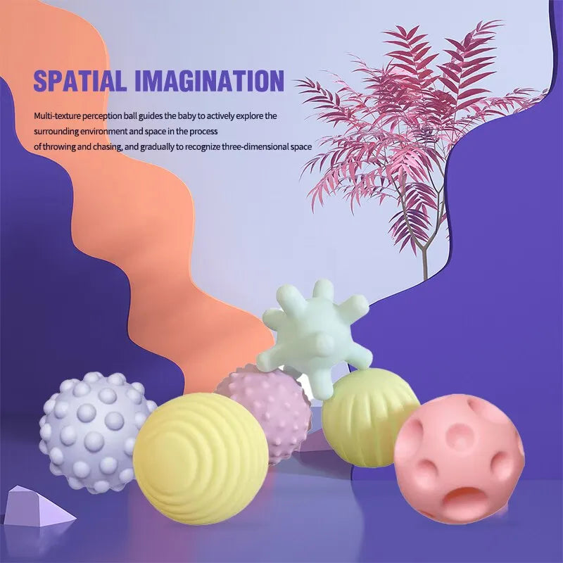 Lot de 6 Balles Sensorielles Bébé en Silicone – Jouets d’Éveil Tactiles Montessori pour Nourrissons