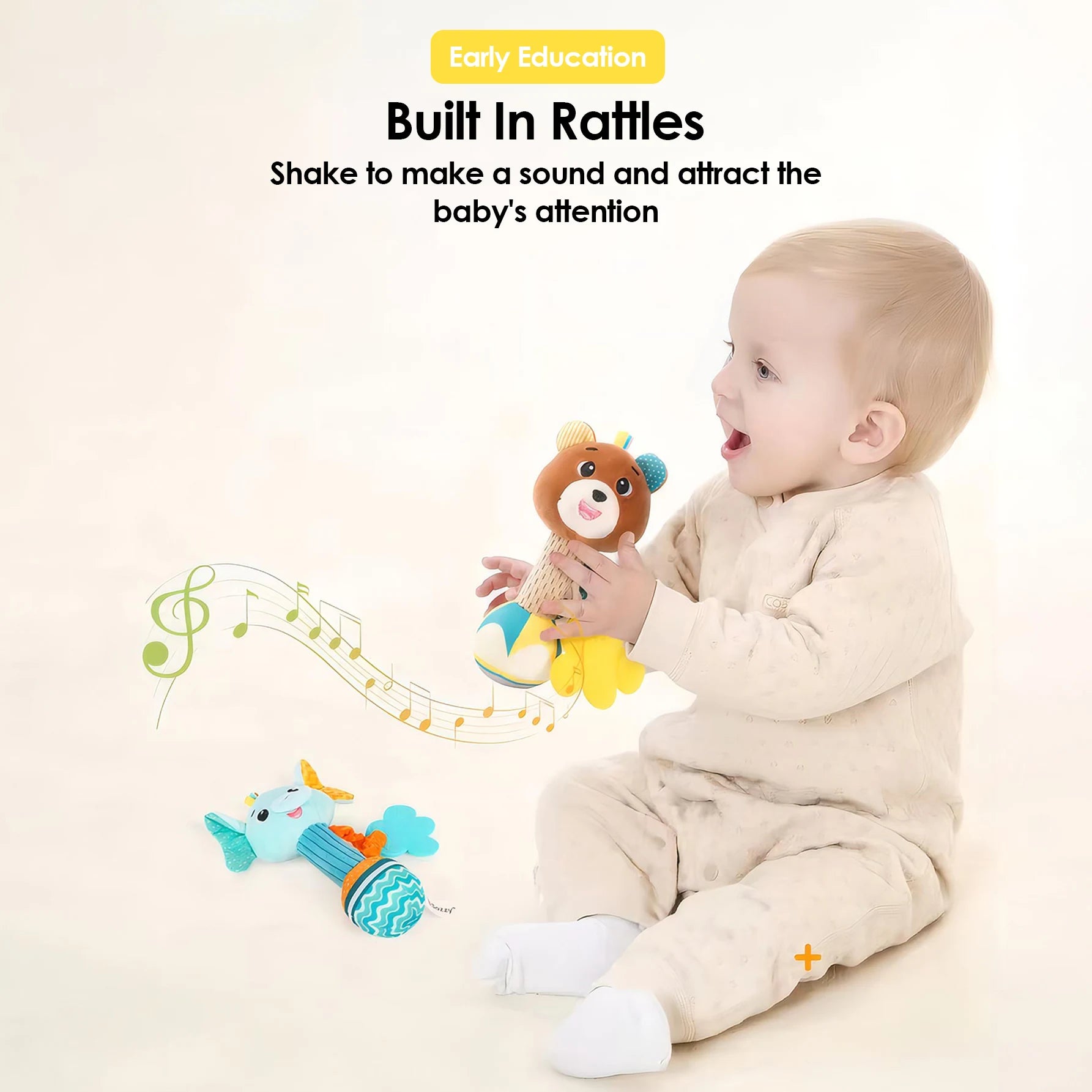 Hochets pour bébé, Animal en peluche doux, poignée à main, jouHochet Peluche Bébé Animal – Jouet Sensoriel à Poignée pour Nouveau-Né de 0 à 24 Mois