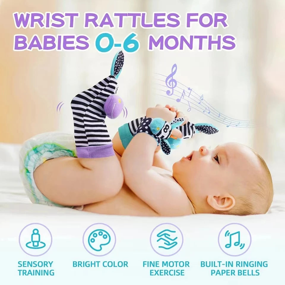 Chaussettes hochet au poignet pour bébé, jouet d'apprentissage pour fille et garçon, dévChaussettes Hochet Bébé avec Bracelet de Poignet – Jouet Sensoriel d’Éveil Montessori 0 à 12 Mois