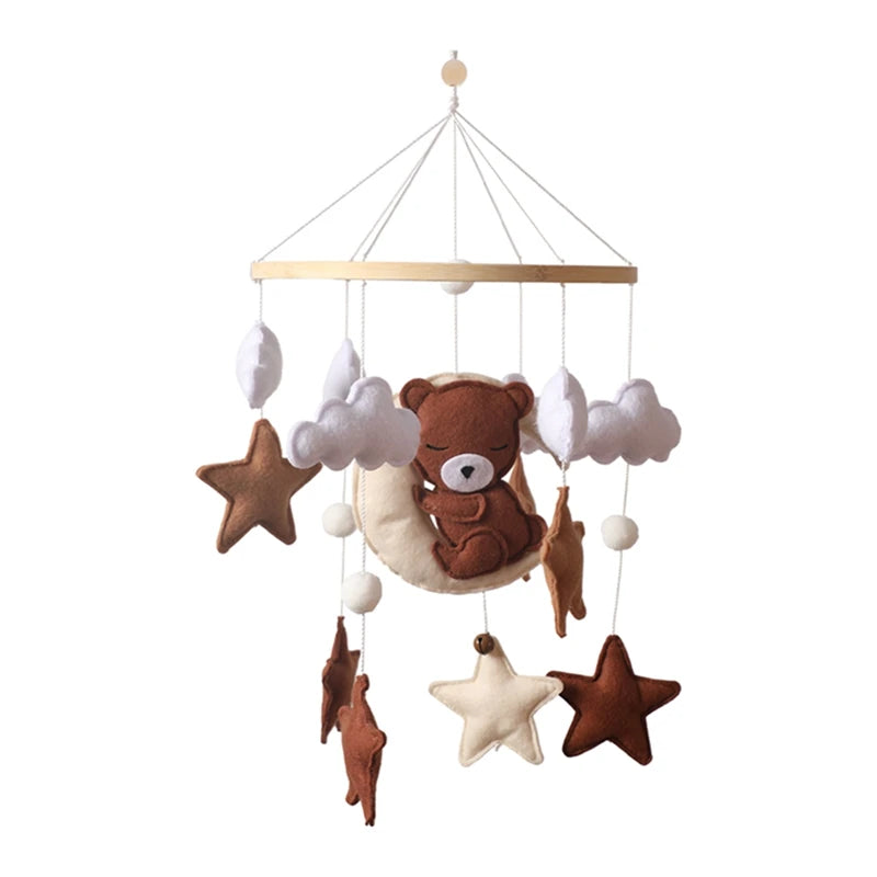 Mobile Musical en Bois pour Lit Bébé – Animaux Marins en Feutre, Hochet Suspendu Montessori