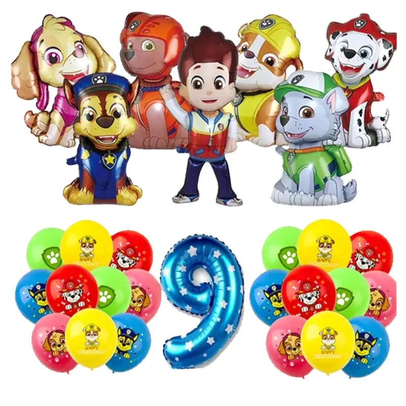Ensemble de fournitures de fête d'anniversaire Paw Patrol, ballons, toile de fond, assiettes, gobelets, décorations de gâteaux, autocollants Paw Patrol, bannière, cadeaux de fête