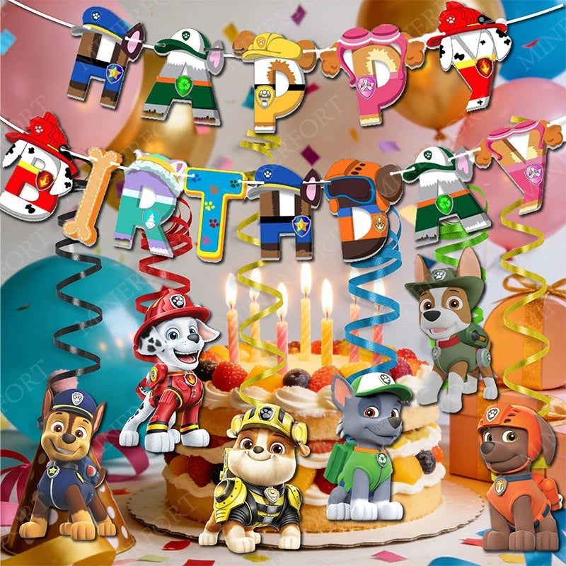 Bannière en spirale sur le thème de la Pat' Patrouille, combinaison de dessins animés mignons et d'anime pour la décoration de la maison, de la chambre des enfants, de la fête d'anniversaire