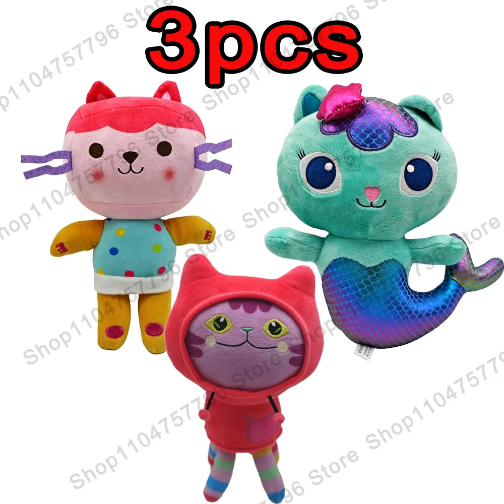 8 pièces Nouveaux porte-clés en peluche Maison de poupée Gabby, animaux en peluche Mercat, chat souriant, chat de voiture, chat câlin, cadeau d'anniversaire pour fille Gaby