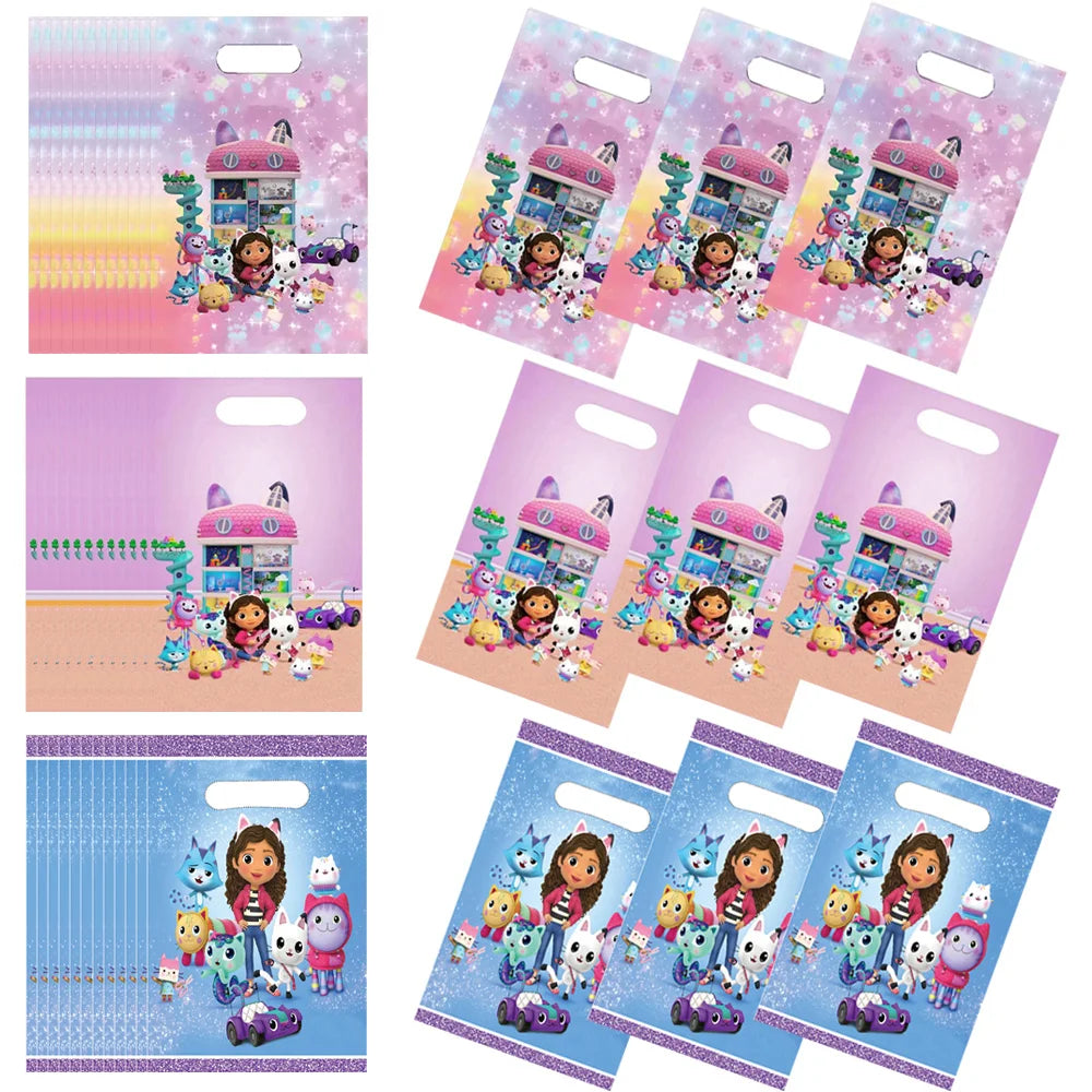 10-50 sacs cadeaux Gabby Doll House pour enfants, décoration de fête d'anniversaire, sacs de bonbons, emballage pour cadeaux de fête prénatale