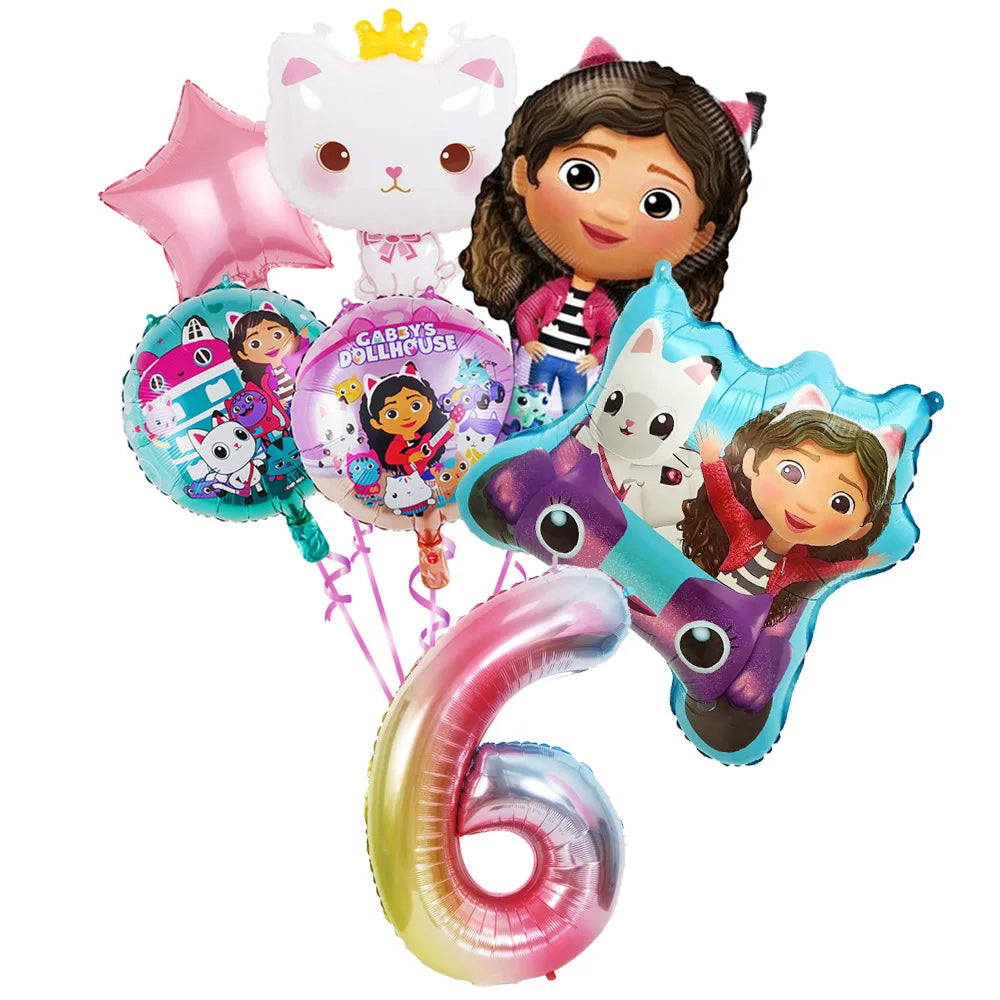 Ensemble de ballons numérotés Gabby Dollhouse Cats, décoration de fête d'anniversaire pour enfants, ballons en latex et aluminium, cadeau jouet pour fille Gabby's Doll