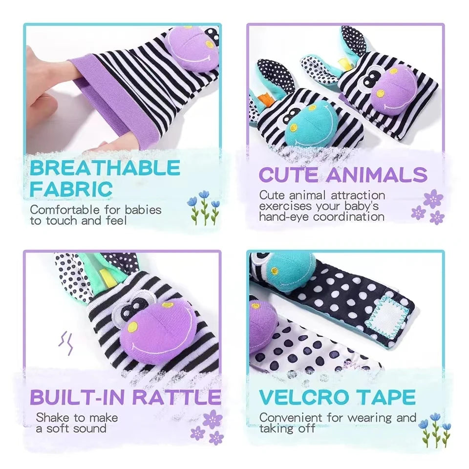Chaussettes hochet au poignet pour bébé, jouet d'apprentissage pour fille et garçon, dévChaussettes Hochet Bébé avec Bracelet de Poignet – Jouet Sensoriel d’Éveil Montessori 0 à 12 Mois