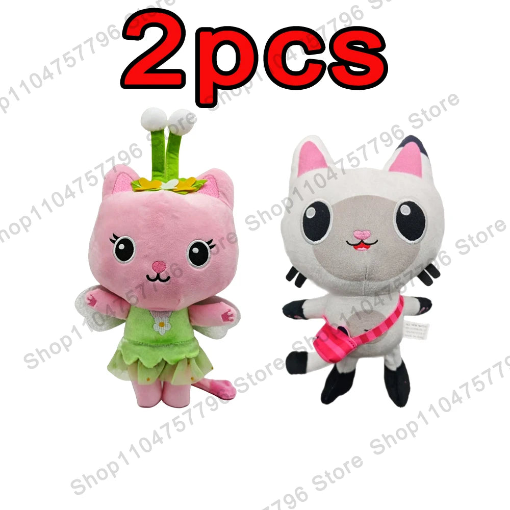 8 pièces Nouveaux porte-clés en peluche Maison de poupée Gabby, animaux en peluche Mercat, chat souriant, chat de voiture, chat câlin, cadeau d'anniversaire pour fille Gaby