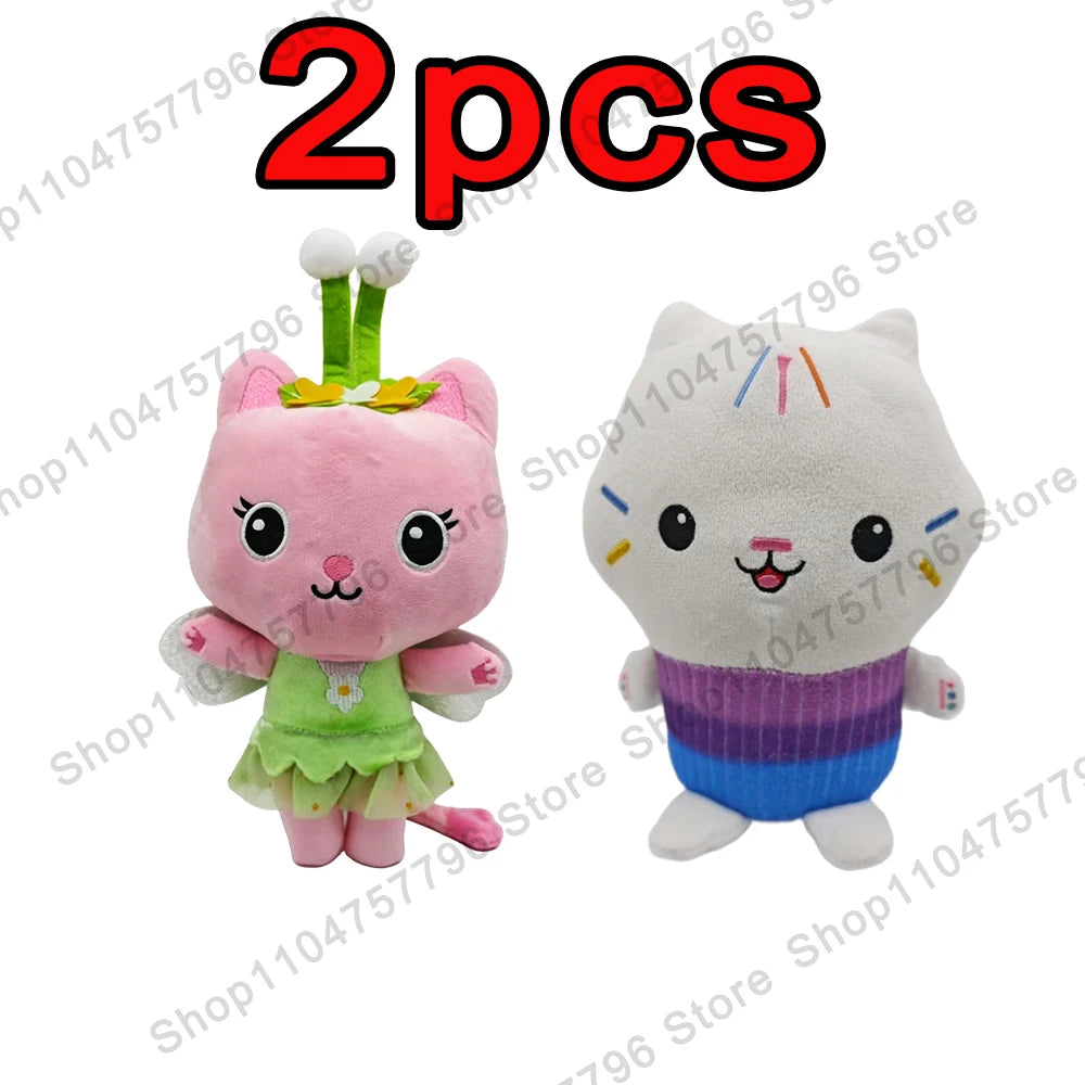 8 pièces Nouveaux porte-clés en peluche Maison de poupée Gabby, animaux en peluche Mercat, chat souriant, chat de voiture, chat câlin, cadeau d'anniversaire pour fille Gaby