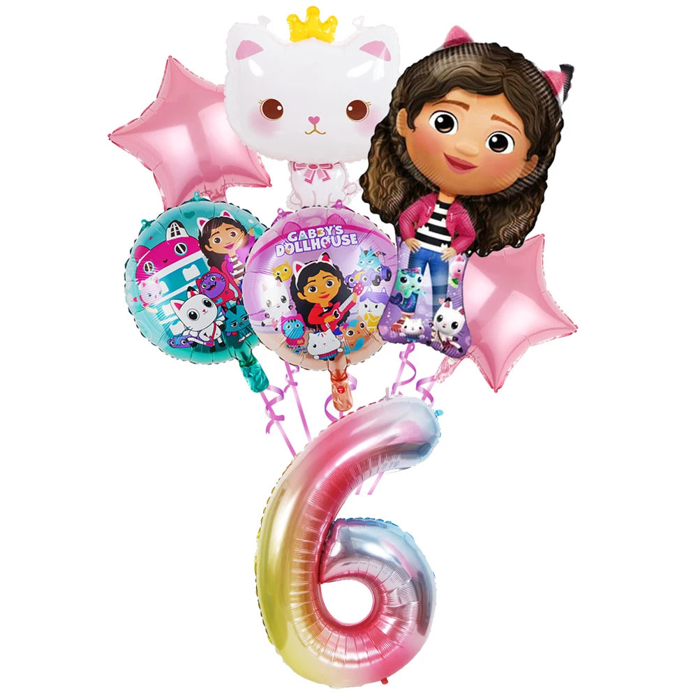 Ensemble de ballons numérotés Gabby Dollhouse Cats, décoration de fête d'anniversaire pour enfants, ballons en latex et aluminium, cadeau jouet pour fille Gabby's Doll