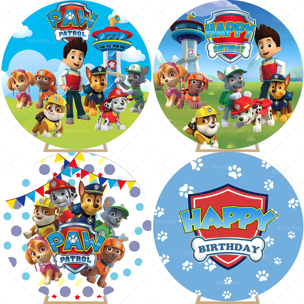 Décor de fond rond Pat'Patrouille pour anniversaire garçon, décoration chien de dessin animé, toile de fond pour baby shower, accessoire de studio circulaire pour photographie
