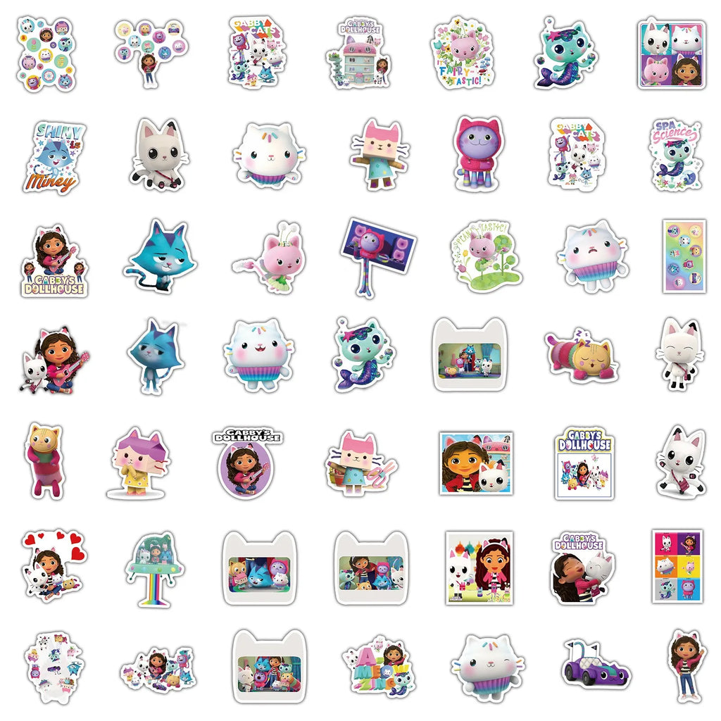 Autocollants pour maison de poupée Gabby, 100 pièces, pour valise, Skateboard, ordinateur portable, bagages, réfrigérateur, téléphone, style de voiture