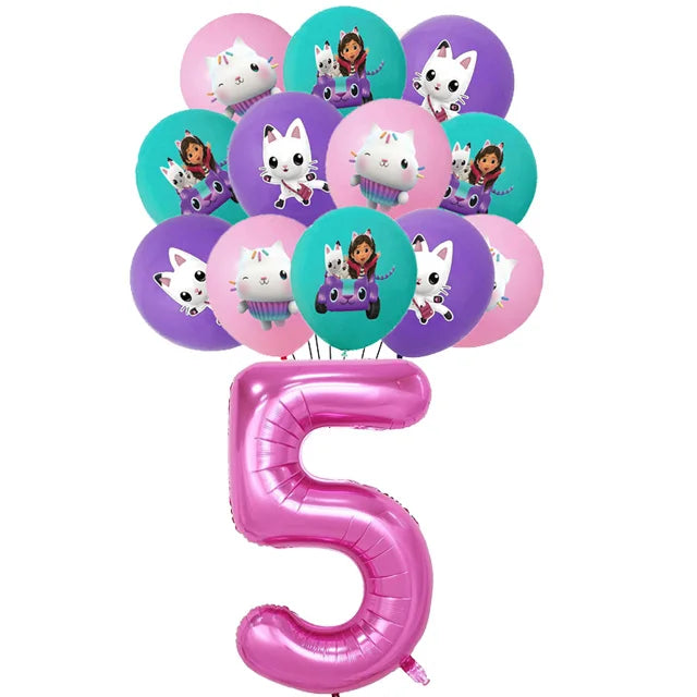Ensemble de ballons numérotés Gabby Dollhouse Cats, décoration de fête d'anniversaire pour enfants, ballons en latex et aluminium, cadeau jouet pour fille Gabby's Doll