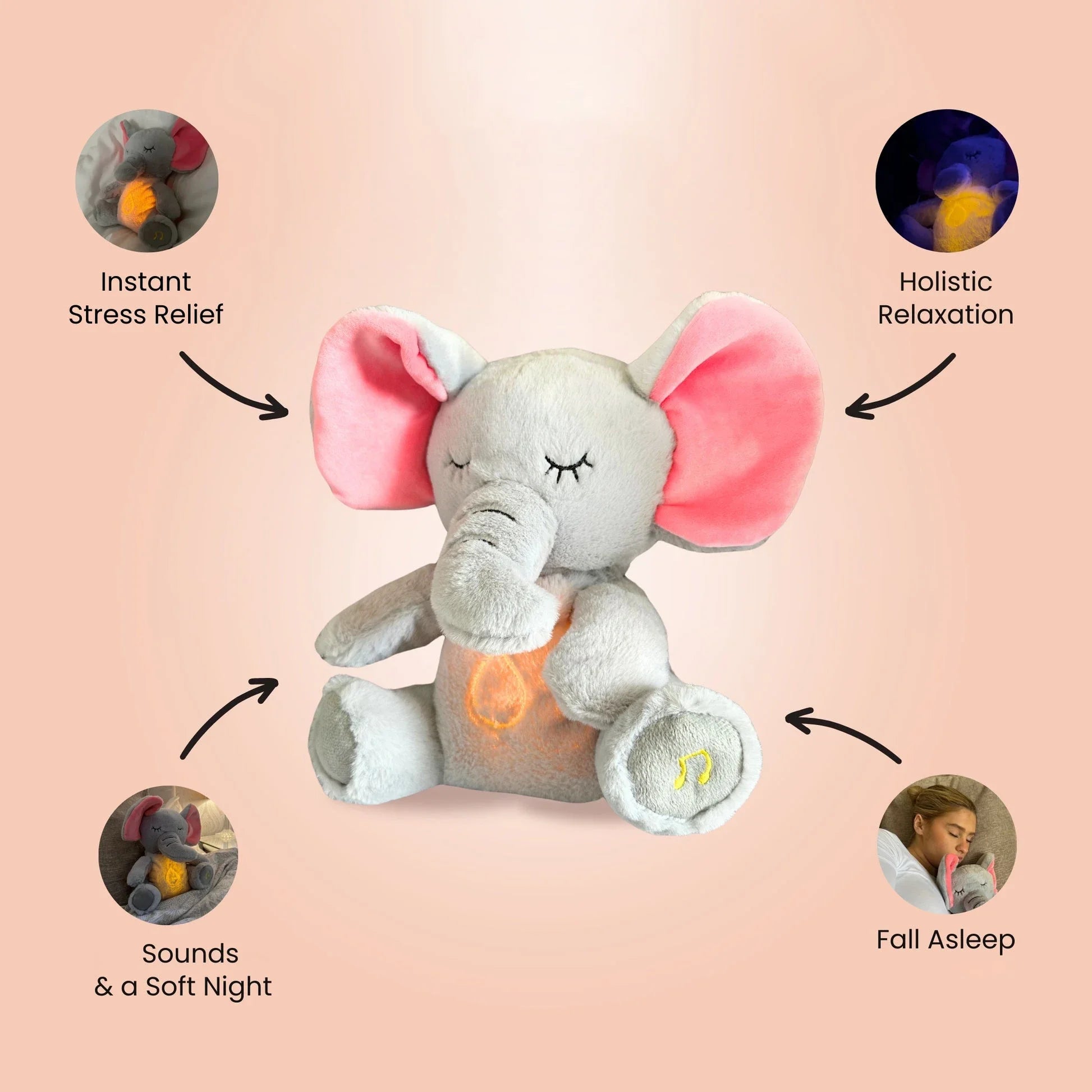 4 Modes bébé respiration apaisant éléphant en peluche poupée jouet comÉléphant Apaisant Respirant 4 Modes – Peluche Réconfortante pour Bébé et Enfant