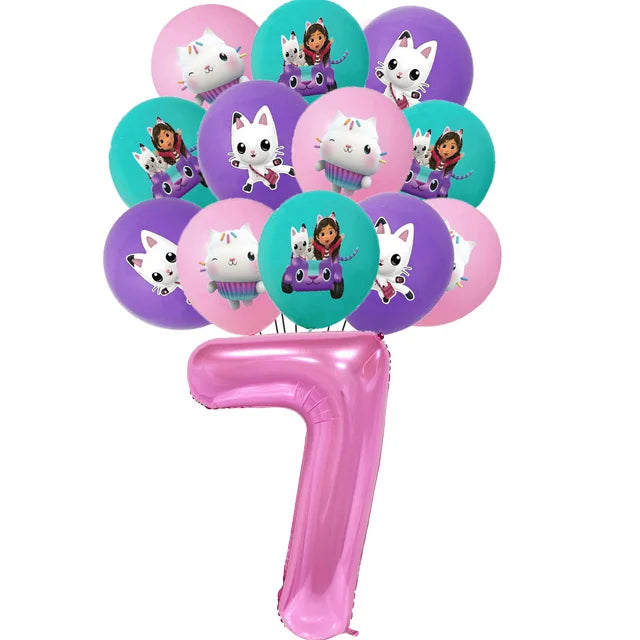 Ensemble de ballons numérotés Gabby Dollhouse Cats, décoration de fête d'anniversaire pour enfants, ballons en latex et aluminium, cadeau jouet pour fille Gabby's Doll