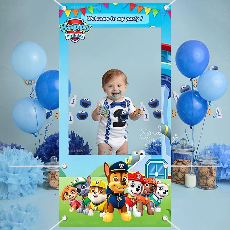 Cadre de photomaton Pat'Patrouille mignon pour enfants, accessoires de fond de studio photo pour anniversaire, baby shower, décoration murale