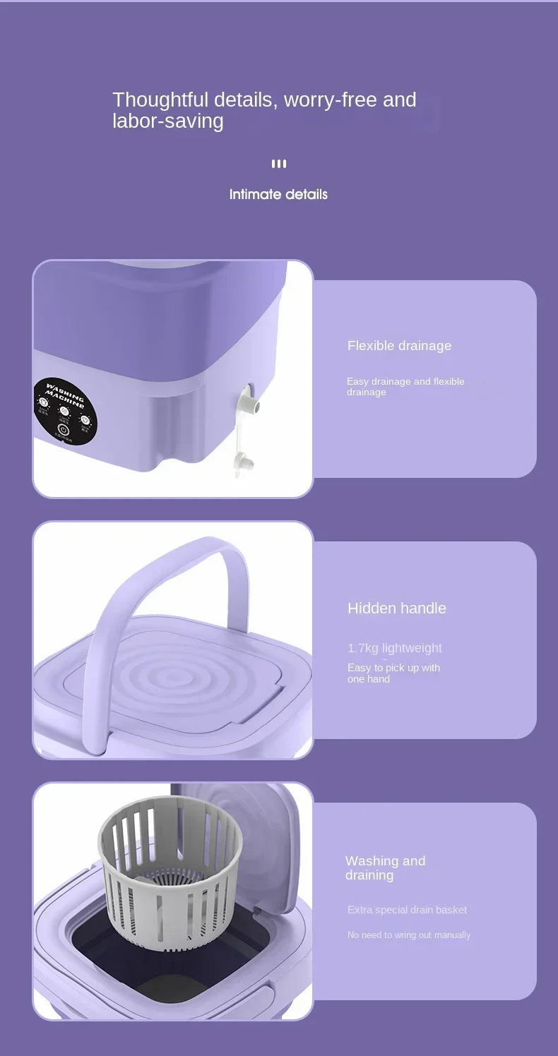 Petite Machine à laver pliable Portable 8l, avec sèche-linge rotatif, pour chaussettes, sous-vêtements, culottes, Mini Machine à laver domestique