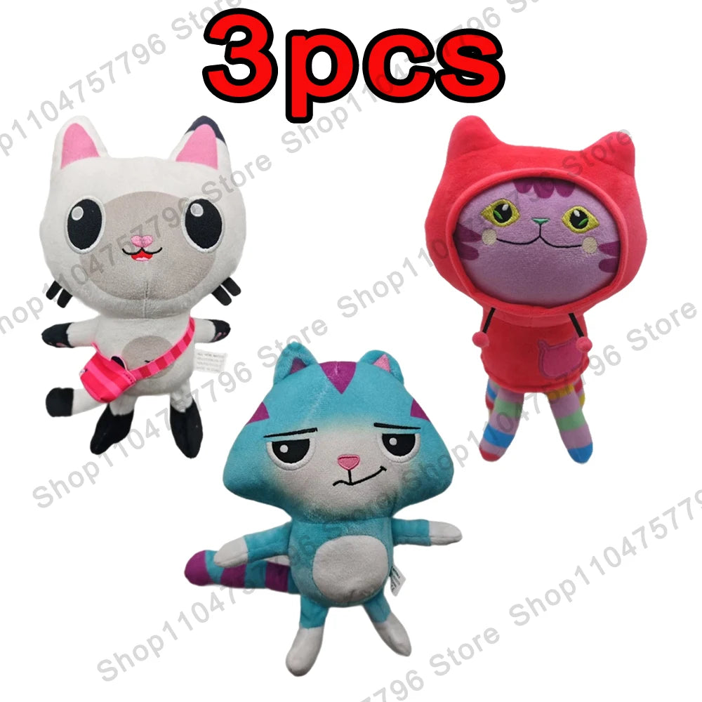 8 pièces Nouveaux porte-clés en peluche Maison de poupée Gabby, animaux en peluche Mercat, chat souriant, chat de voiture, chat câlin, cadeau d'anniversaire pour fille Gaby