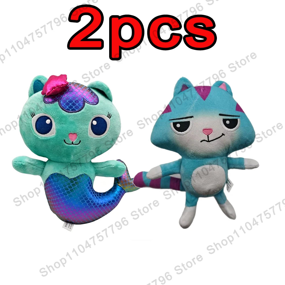 8 pièces Nouveaux porte-clés en peluche Maison de poupée Gabby, animaux en peluche Mercat, chat souriant, chat de voiture, chat câlin, cadeau d'anniversaire pour fille Gaby