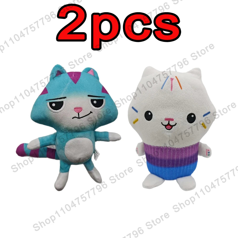 8 pièces Nouveaux porte-clés en peluche Maison de poupée Gabby, animaux en peluche Mercat, chat souriant, chat de voiture, chat câlin, cadeau d'anniversaire pour fille Gaby