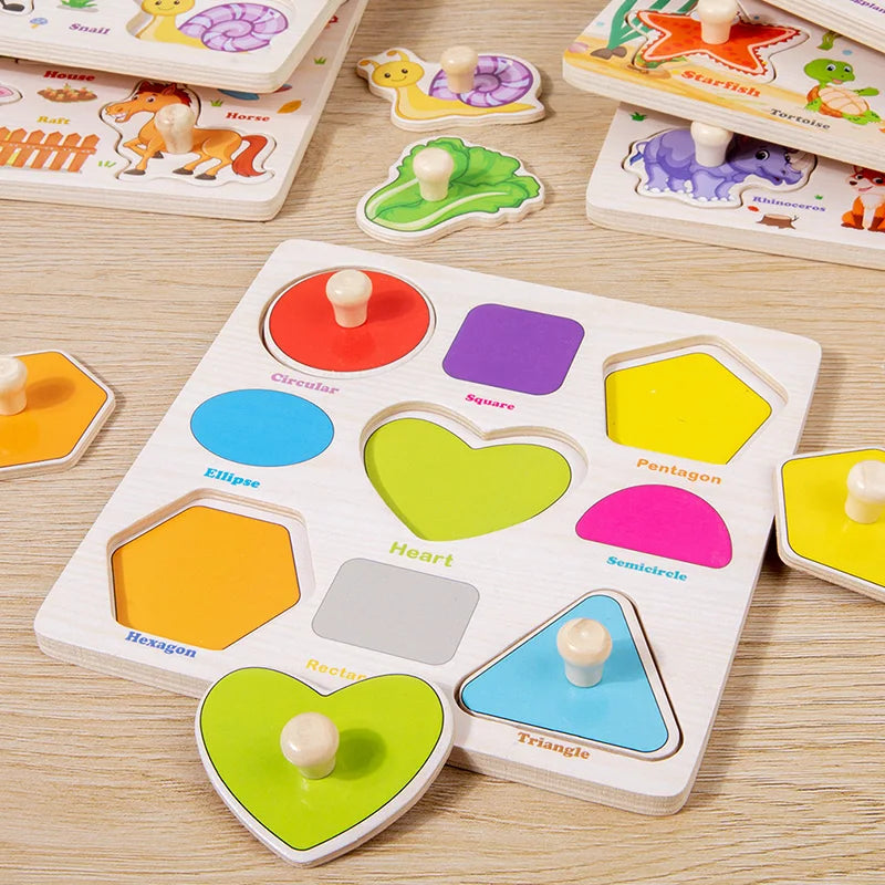 Puzzles en bois Montessori pour bébé, jouets dePuzzle Montessori en Bois pour Bébé – Animaux, Fruits et Véhicules – Jouet Éducatif d’Éveil dès 2 Ans
