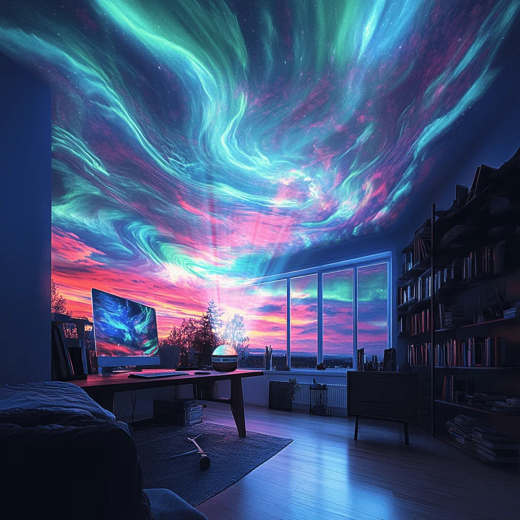 Veilleuse Projecteur Aurores Boréales LED 7 Couleurs – Ciel Étoilé Multicolore avec Télécommande