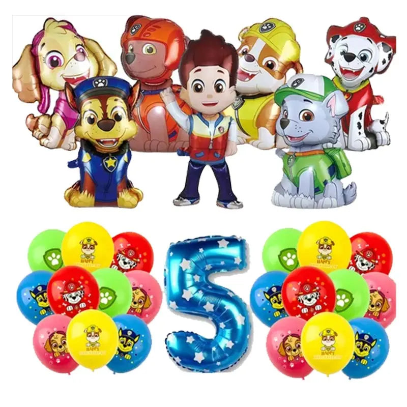 Ensemble de fournitures de fête d'anniversaire Paw Patrol, ballons, toile de fond, assiettes, gobelets, décorations de gâteaux, autocollants Paw Patrol, bannière, cadeaux de fête