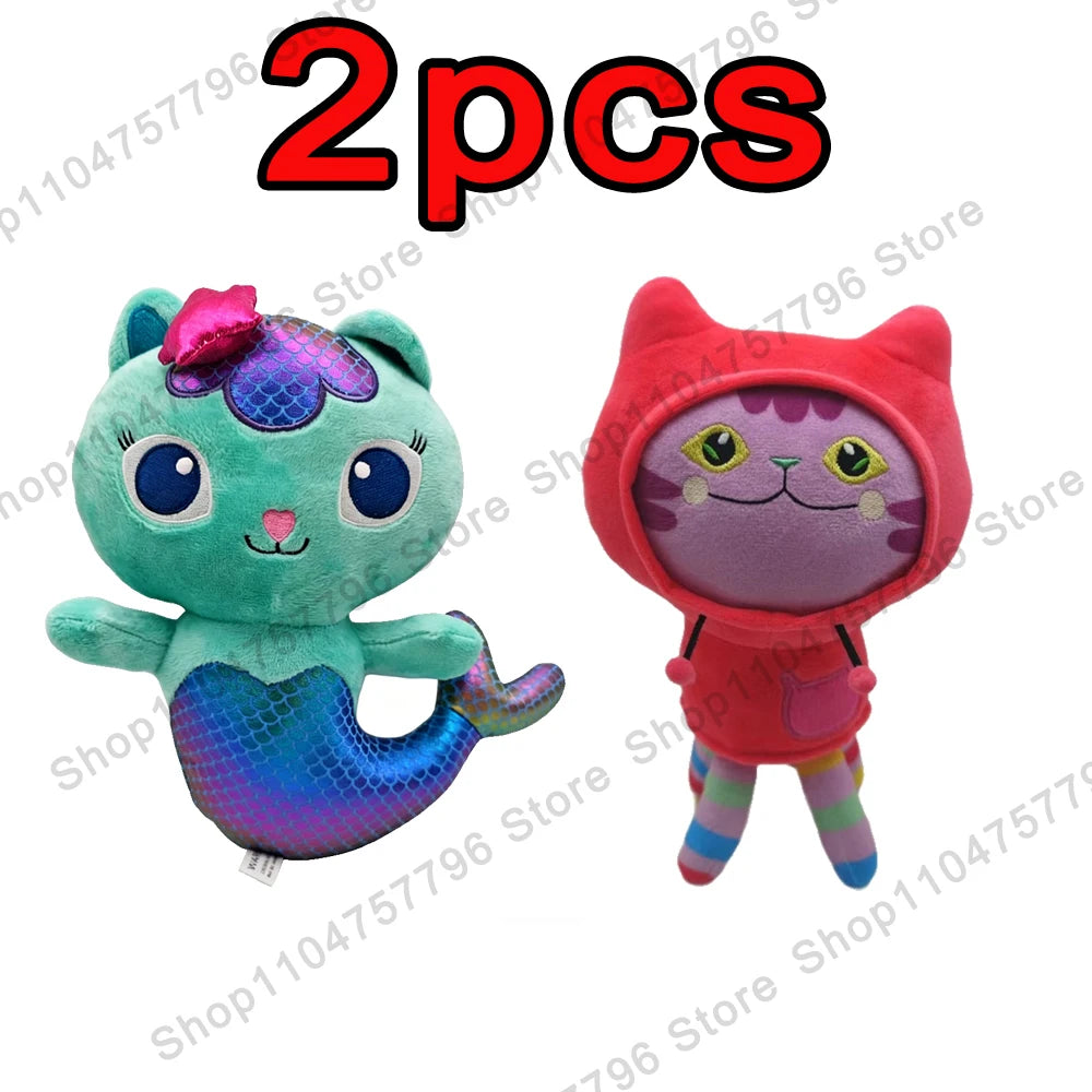 8 pièces Nouveaux porte-clés en peluche Maison de poupée Gabby, animaux en peluche Mercat, chat souriant, chat de voiture, chat câlin, cadeau d'anniversaire pour fille Gaby