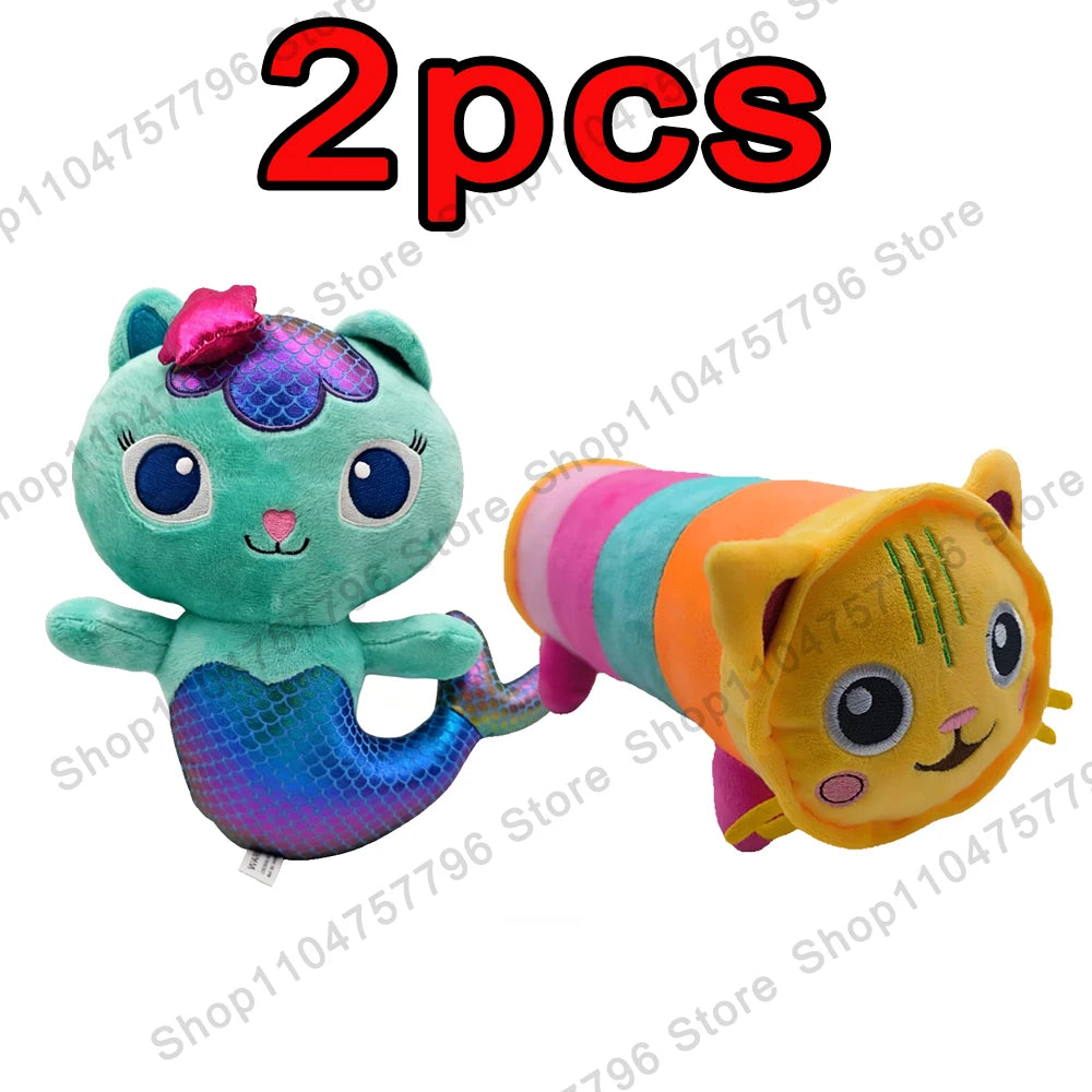 8 pièces Nouveaux porte-clés en peluche Maison de poupée Gabby, animaux en peluche Mercat, chat souriant, chat de voiture, chat câlin, cadeau d'anniversaire pour fille Gaby