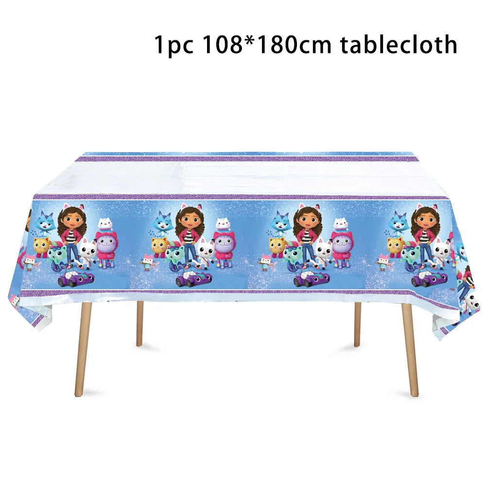 Vaisselle d'anniversaire Gabby Dollhouse, assiette, gobelet et serviette en papier à motif de chat de dessin animé pour les filles, décoration de fête d'anniversaire pour enfants