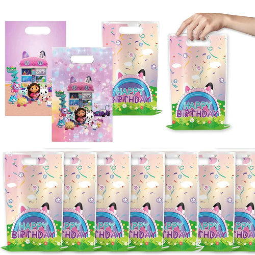 10-50 sacs cadeaux Gabby Dollhouse Cat Party, sacs à bonbons thème dessin animé, sacs de rangement, fournitures de fête prénatale, décorations, cadeaux