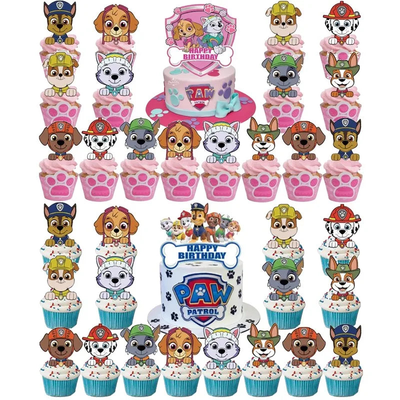 Décoration de fête d'anniversaire Paw Patrol rose, 17 pièces, carte de gâteau de patrouille de chiot, fruits enfichables, fournitures de fête d'anniversaire, jouets pour enfants