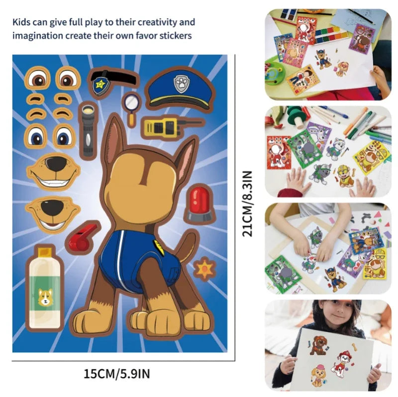 Livre de puzzles autocollants Paw Patrol, 8 pièces, pour enfants, dessin animé, interactif parent-enfant, jouet de bricolage, cadeaux éducatifs pour enfants