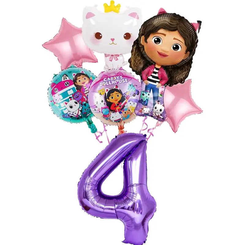 Décoration d'anniversaire Gabby, thème Gabby Dollhouse, vaisselle, assiette, tasse, serviette, nappe, ballon, bannière, toile de fond, fournitures pour fête d'enfants