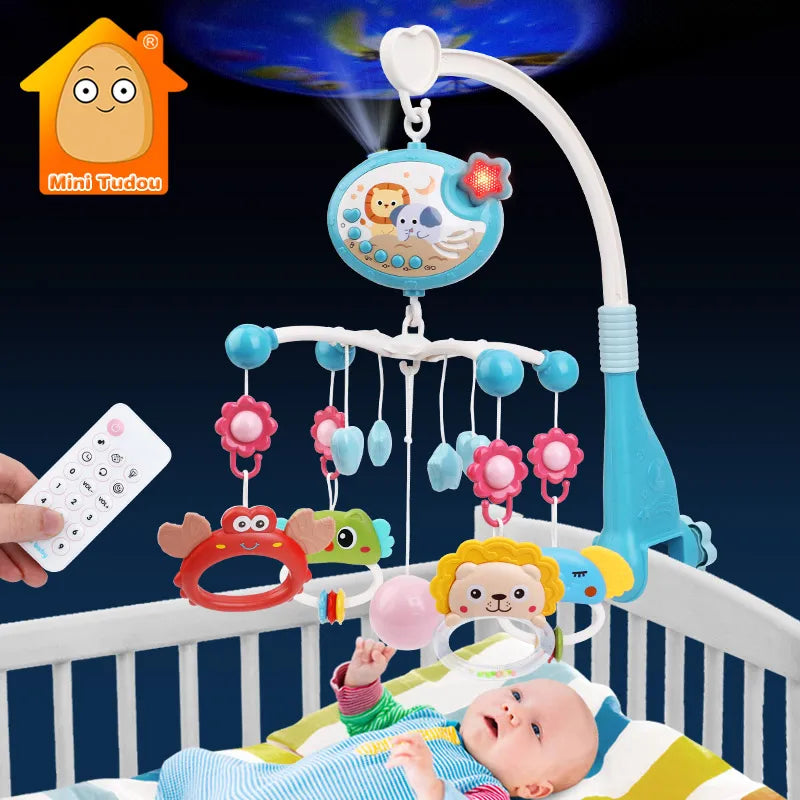 Mobile Musical pour Lit Bébé avec Projecteur Rotatif – Veilleuse, Berceuses et Hochet d'Éveil 0 à 12 Mois