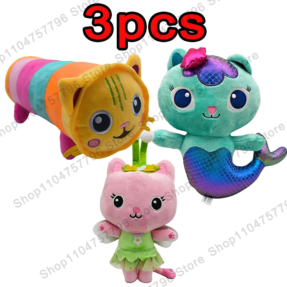 8 pièces Nouveaux porte-clés en peluche Maison de poupée Gabby, animaux en peluche Mercat, chat souriant, chat de voiture, chat câlin, cadeau d'anniversaire pour fille Gaby