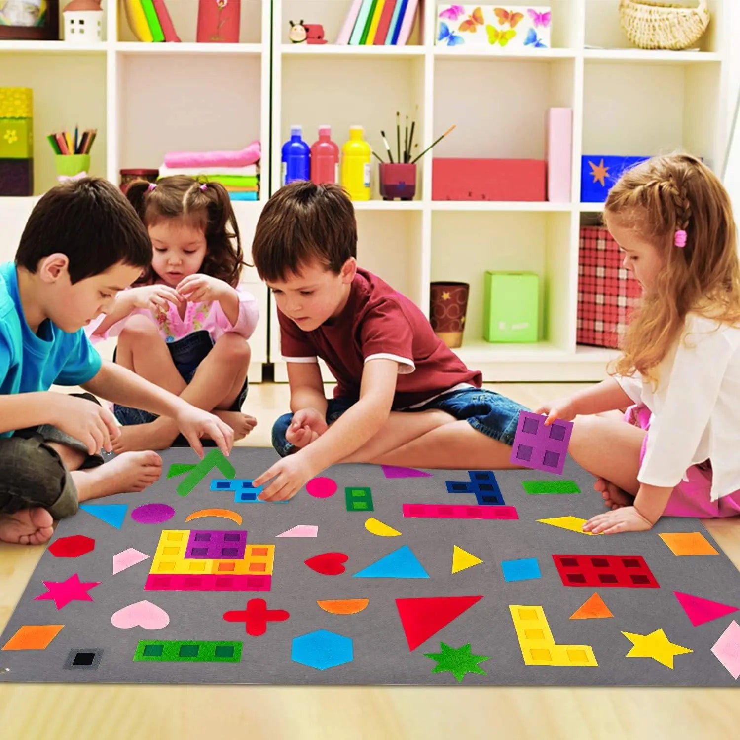 Tableau Montessori en Feutrine avec Formes Géométriques – Jeu Éducatif Sensoriel pour Enfants 3 à 6 Ans