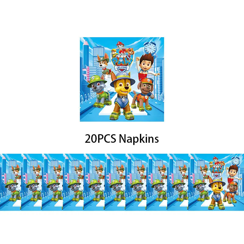 Ensemble de fournitures de fête d'anniversaire Paw Patrol, ballons, toile de fond, assiettes, gobelets, décorations de gâteaux, autocollants Paw Patrol, bannière, cadeaux de fête