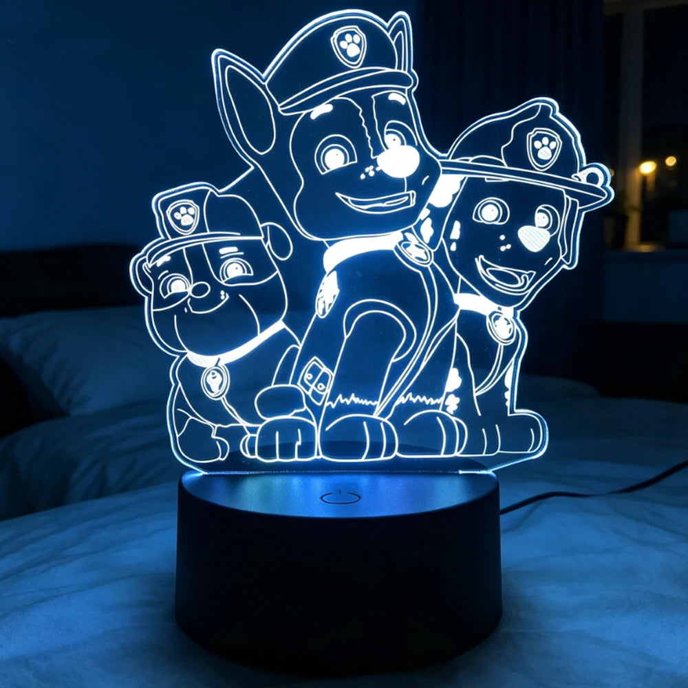Veilleuse 3D Dog Patrol à télécommande tactile, 7 couleurs, dégradé automatique, veilleuse LED, décoration de la maison, cadeau de Noël pour enfants