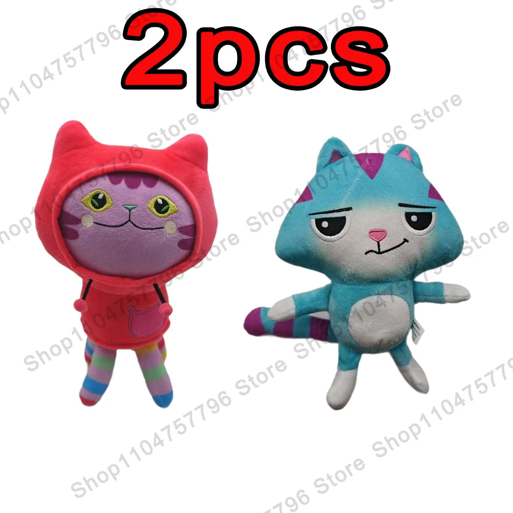 8 pièces Nouveaux porte-clés en peluche Maison de poupée Gabby, animaux en peluche Mercat, chat souriant, chat de voiture, chat câlin, cadeau d'anniversaire pour fille Gaby
