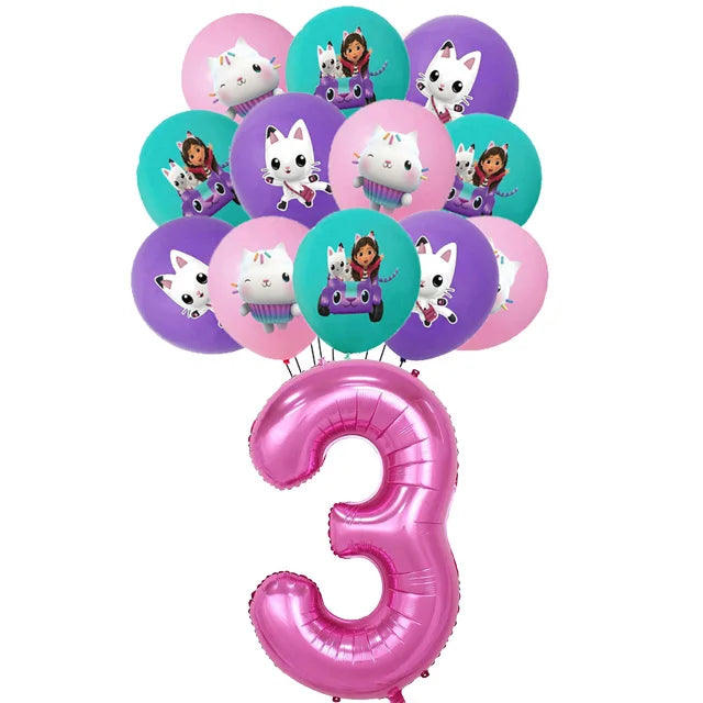 Ensemble de ballons numérotés Gabby Dollhouse Cats, décoration de fête d'anniversaire pour enfants, ballons en latex et aluminium, cadeau jouet pour fille Gabby's Doll
