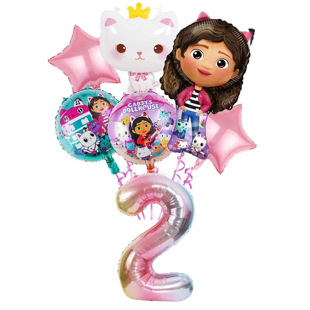Ensemble de ballons numérotés Gabby Dollhouse Cats, décoration de fête d'anniversaire pour enfants, ballons en latex et aluminium, cadeau jouet pour fille Gabby's Doll